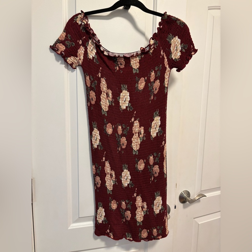 Burgundy Floral Smocked Dress